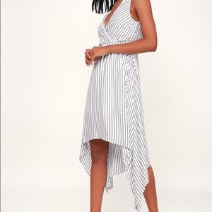 Lulus Madelyn White Striped High-Low Wrap Dress - Medium